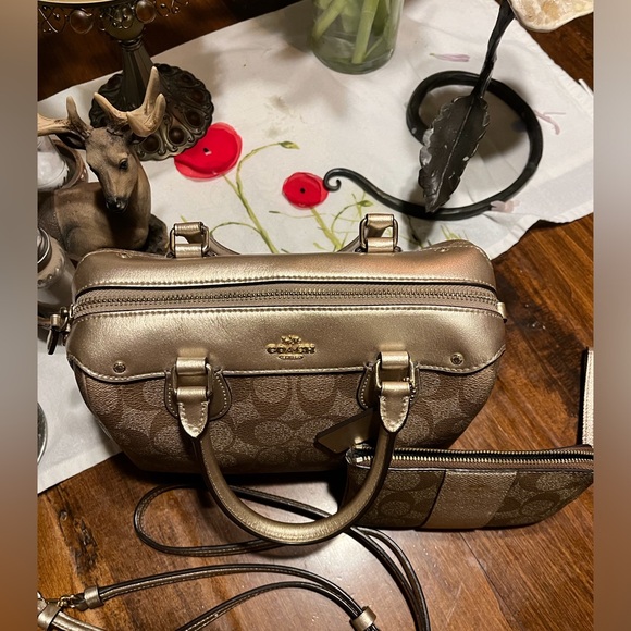 🛑🛑🛑🛑🛑sold🛑🛑🛑🛑🛑🛑🛑Set Coach tan and gold mini crossbodyDO NOTBUY!! SOLD!! - Picture 5 of 16